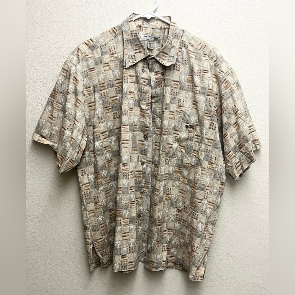 Tori Richard Honolulu Hawaiian Shirt Size XL Geometric 100% Cotton Lawn EUC